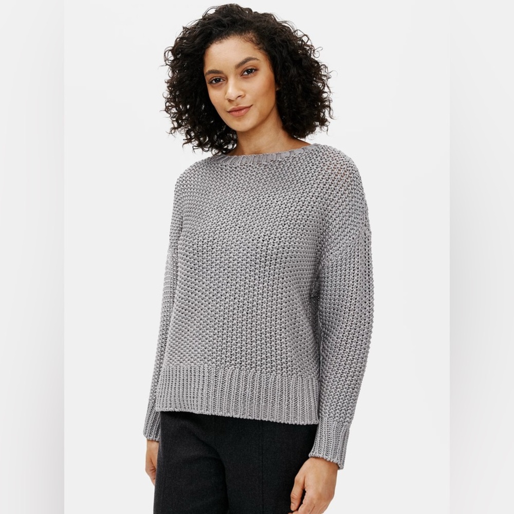 NWT EILEEN FISHER Organic Cotton Cord Crew Neck Box-Top Sweater Pullover Size L